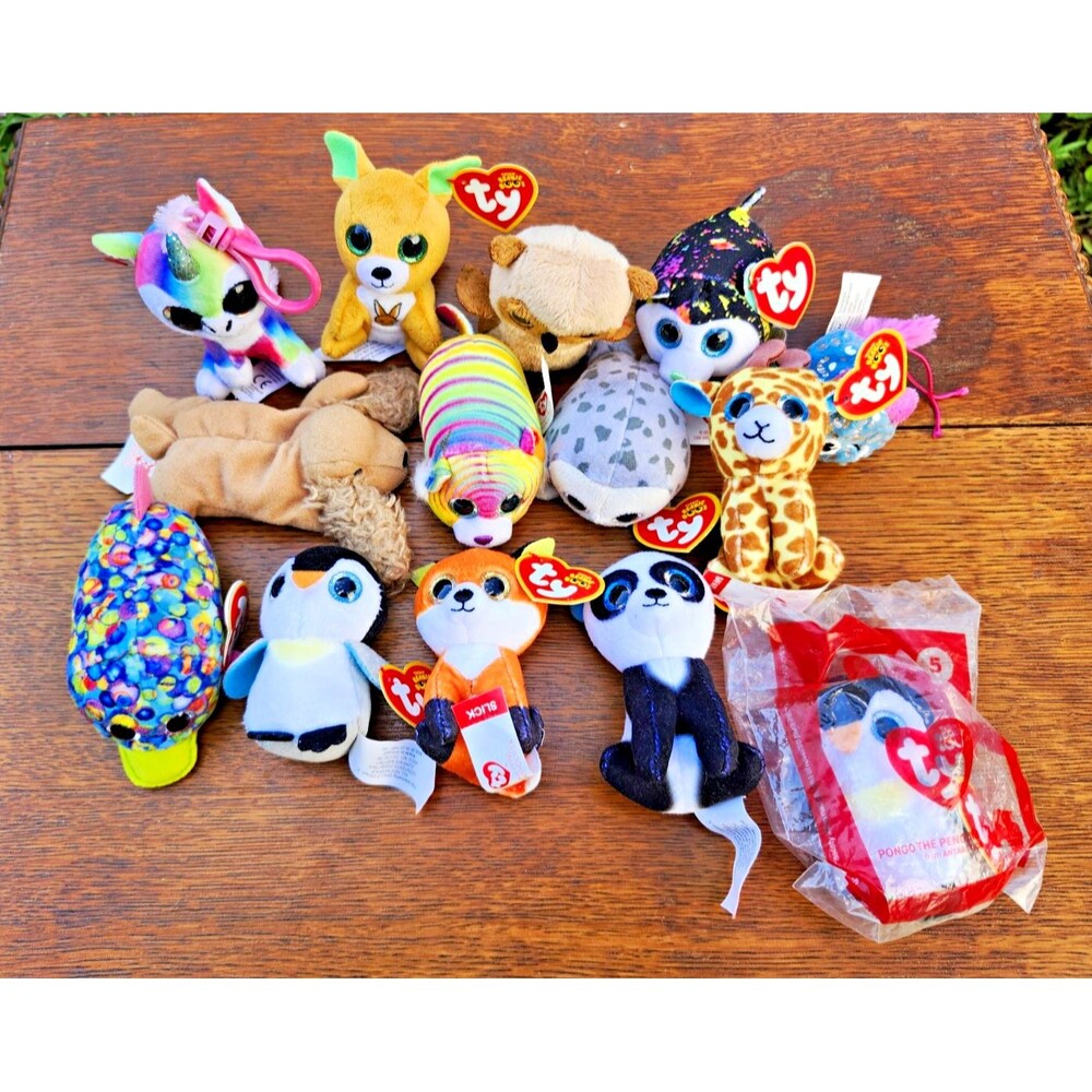 Ty Teenie Beanie Boos Mini Plush Lot of 14 Pongo Spunky Vintage Pikmi Pops Clip